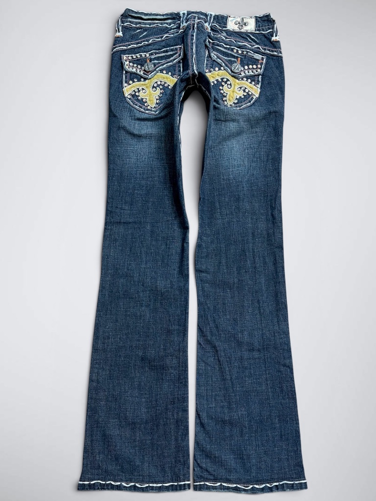 Vtg Laguna Beach Ultra Low Rise Slim Boot Jeans | Embellished Thick Contrast